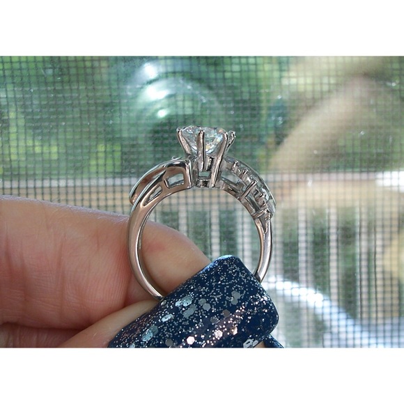 STAINLESS STEEL Round Cut & Baguette Cubic Zirconia Ring - Picture 7 of 14